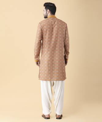 Mustard silk floral printed mens kurta & pant 5