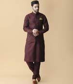 Wine solid silk kurta jacket paired with kurta & pant