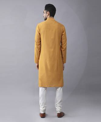 Mustard silk printed kurta jacket paired with kurta & pant 4