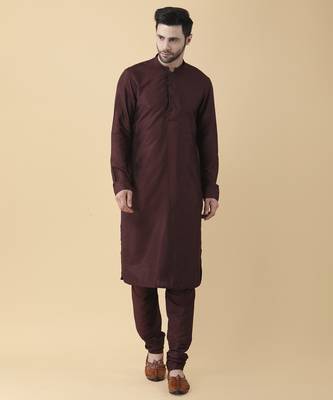 Wine solid silk kurta jacket paired with kurta & pant 2