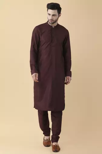 Wine solid silk kurta jacket paired with kurta & pant