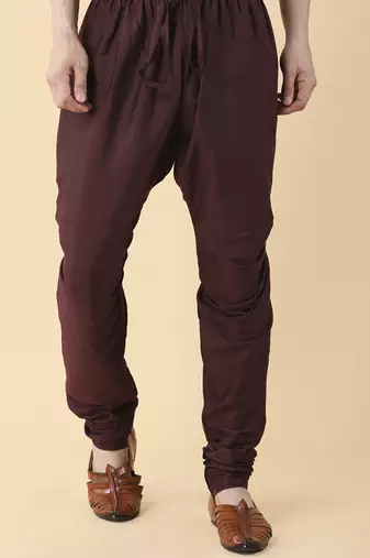Wine solid silk kurta jacket paired with kurta & pant