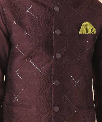 Wine solid silk kurta jacket paired with kurta & pant 4