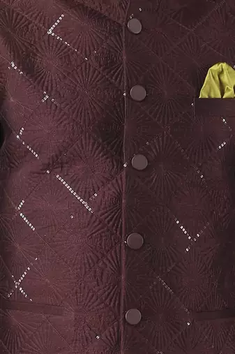 Wine solid silk kurta jacket paired with kurta & pant