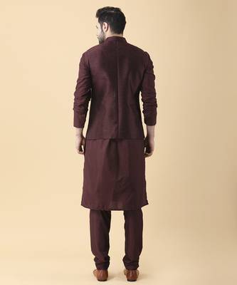Wine solid silk kurta jacket paired with kurta & pant 5