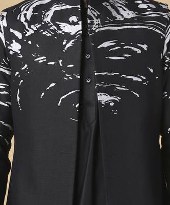 Black silk printed jacket paired with kurta & pant 3
