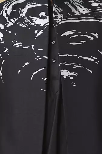 Black silk printed jacket paired with kurta & pant