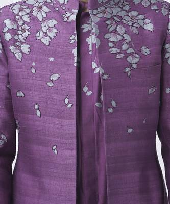 Lilac silk floral printed jacket paired with kurta & pant 3