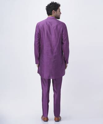 Lilac silk floral printed jacket paired with kurta & pant 4