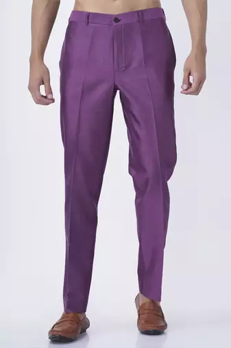 Lilac silk floral printed jacket paired with kurta & pant