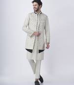 White printed Silk jacket with kurta & pant
