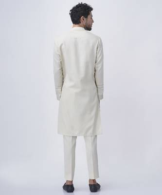 White printed Silk jacket with kurta & pant 3