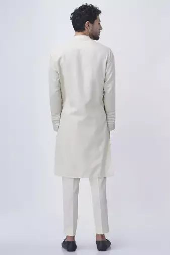 White printed Silk jacket with kurta & pant