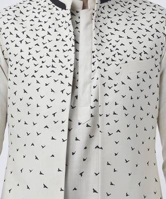 White printed Silk jacket with kurta & pant 4