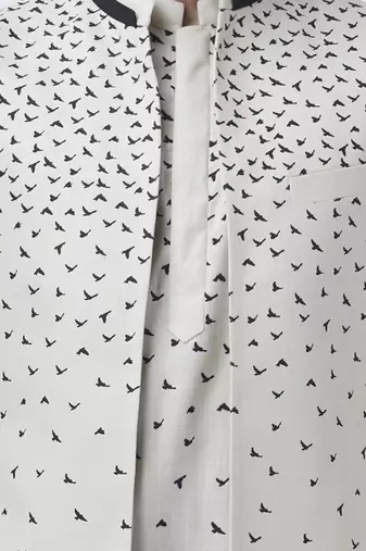 White printed Silk jacket with kurta & pant