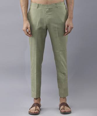 Olive green  solid silk jacket paired with kurta & pant 2