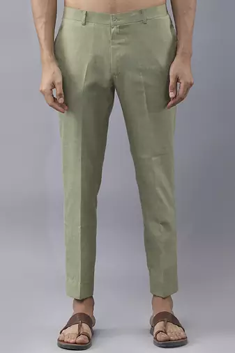 Olive green  solid silk jacket paired with kurta & pant