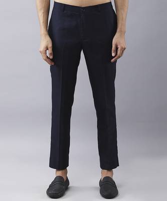 Navy blue solid silk jacket paired with kurta & pant 3