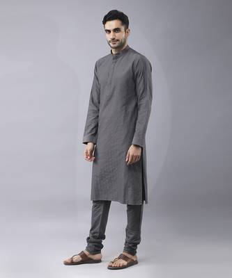 Grey solid silk bandhgala paired with pant & jacket 3