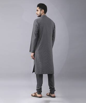 Grey solid silk bandhgala paired with pant & jacket 5