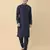 Navy blue solid silk bandhgala jacket paired with kurta & pant