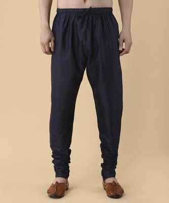Navy blue solid silk bandhgala jacket paired with kurta & pant 4