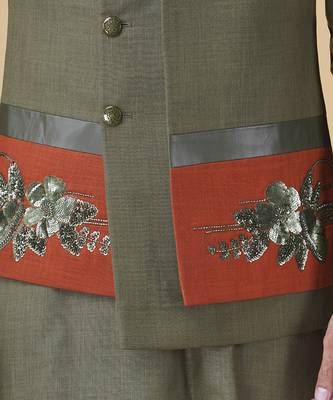 Emerald solid silk bandhgala jacket paired with kurta & pant 2