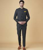 Bottle green solid rayon bandhgala suit