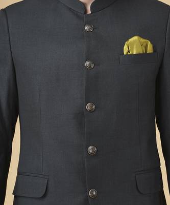 Bottle green solid rayon bandhgala suit 3
