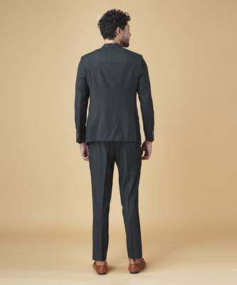 Bottle green solid rayon bandhgala suit 5