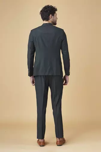 Bottle green solid rayon bandhgala suit