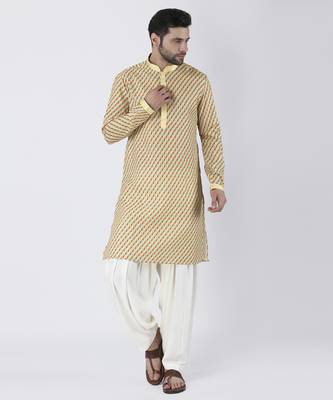 Multicolor silk printed mens kurta with pant set 1