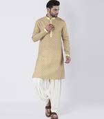 Multicolor silk printed mens kurta with pant set