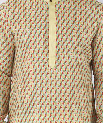 Multicolor silk printed mens kurta with pant set 2