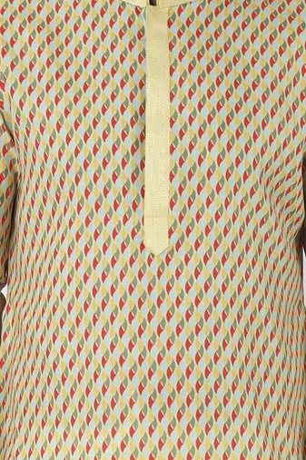 Multicolor silk printed mens kurta with pant set