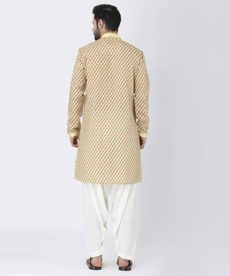Multicolor silk printed mens kurta with pant set 3