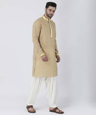 Multicolor silk printed mens kurta with pant set 4