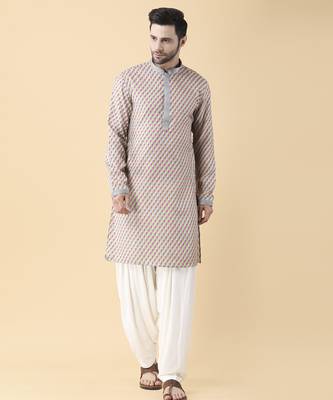 Multicolor silk printed mens kurta & pant set 1