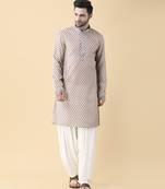 Multicolor silk printed mens kurta & pant set