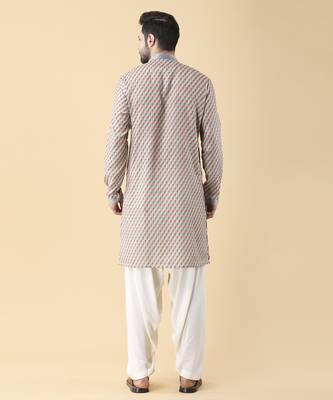 Multicolor silk printed mens kurta & pant set 2
