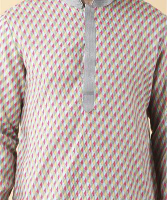 Multicolor silk printed mens kurta & pant set 3