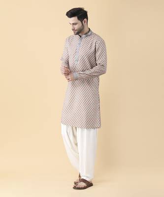 Multicolor silk printed mens kurta & pant set 4