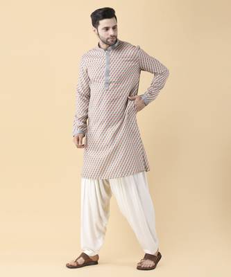 Multicolor silk printed mens kurta & pant set 5