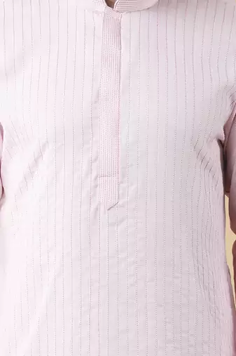 Pink silk solid mens kurta & pant