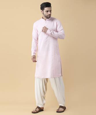 Pink silk solid mens kurta & pant 3