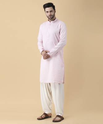 Pink silk solid mens kurta & pant 5