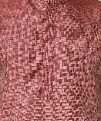 Maroon brocade solid mens kurta & pajama 2