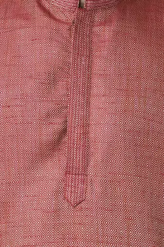 Maroon brocade solid mens kurta & pajama