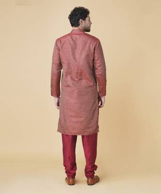 Maroon brocade solid mens kurta & pajama 3