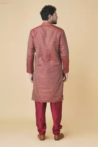 Maroon brocade solid mens kurta & pajama